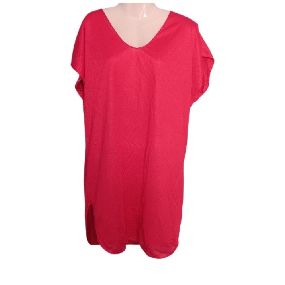 Vintage Red Lightweight Semi Sheer V-Neck Nightgown Size S-M